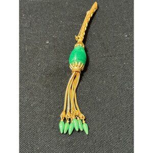 Vintage Gold Tone  Brooch With  Turquoise & Gold Chain And Turquoise Tassel